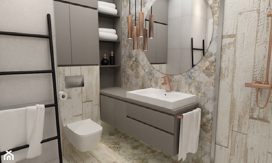 łazienki w stylu skandynawskim - Mała na poddaszu bez okna łazienka, styl nowoczesny - zdjęcie od Grafika i Projekt architektura wnętrz
