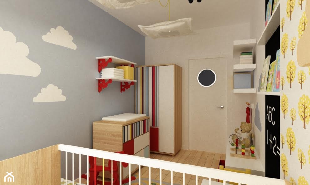 pokój dziecięcy - Średni biały niebieski pokój dziecka dla dziecka dla chłopca dla dziewczynki, sty ... - zdjęcie od Grafika i Projekt architektura wnętrz - Homebook