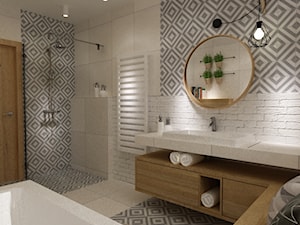 łazienki w stylu skandynawskim - Duża z punktowym oświetleniem łazienka, styl skandynawski - zdjęcie od Grafika i Projekt architektura wnętrz