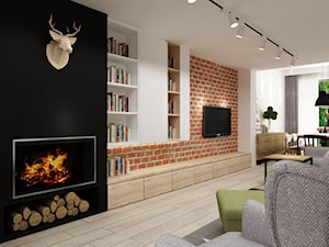 Zdalny Projekt domu w UK w trakcie realizacji - Średni biały czarny salon z jadalnią, styl industrialny - zdjęcie od Grafika i Projekt architektura wnętrz