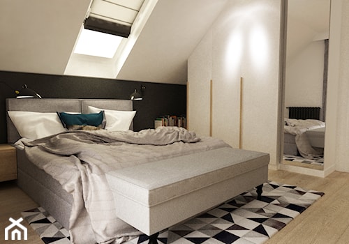 dom w okolicy warszawy 150m2 - Średnia biała czarna sypialnia na poddaszu, styl nowoczesny - zdjęcie od Grafika i Projekt architektura wnętrz