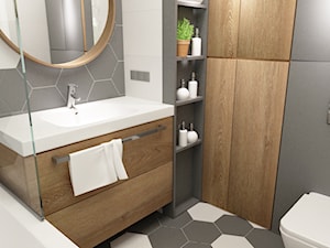 łazienki w stylu skandynawskim - Średnia na poddaszu bez okna łazienka, styl nowoczesny - zdjęcie od Grafika i Projekt architektura wnętrz