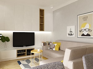 mieszkanie na wawrze 54m2 - Średni beżowy biały salon z jadalnią, styl skandynawski - zdjęcie od Grafika i Projekt architektura wnętrz