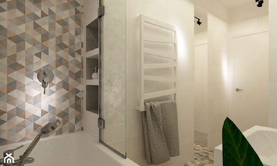 41 m2 pastelowe - Średnia bez okna z punktowym oświetleniem łazienka, styl skandynawski - zdjęcie od Grafika i Projekt architektura wnętrz