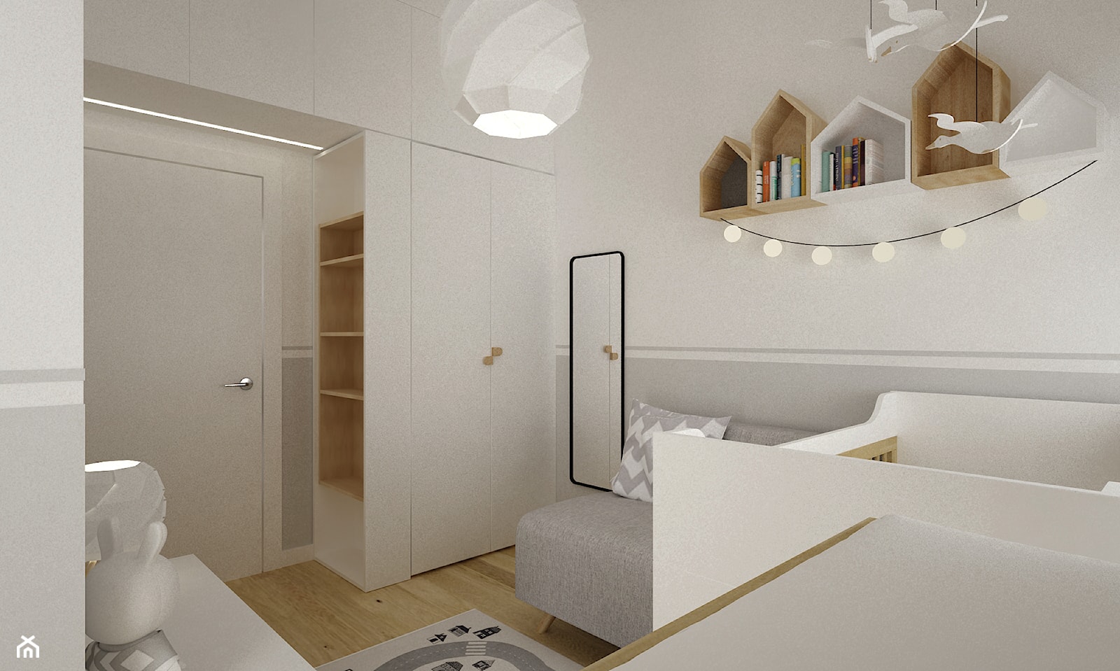 mieszkanie 55m2 szaro zielone - Pokój dziecka, styl skandynawski - zdjęcie od Grafika i Projekt architektura wnętrz - Homebook