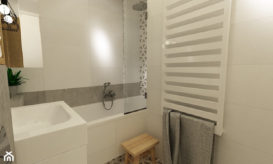 łazienki w stylu skandynawskim - Mała bez okna łazienka, styl nowoczesny - zdjęcie od Grafika i Projekt architektura wnętrz