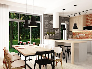 Zdalny Projekt domu w UK w trakcie realizacji - Średnia otwarta kuchnia jednorzędowa z wyspą lub półwyspem z oknem, styl skandynawski - zdjęcie od Grafika i Projekt architektura wnętrz