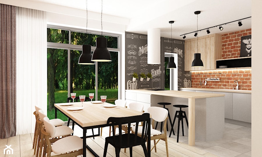 Zdalny Projekt domu w UK w trakcie realizacji - Średnia otwarta kuchnia jednorzędowa z wyspą lub półwyspem z oknem, styl skandynawski - zdjęcie od Grafika i Projekt architektura wnętrz
