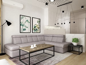 mieszkanie przerobione z 3 na 4 pokoje - Średni biały salon z kuchnią, styl nowoczesny - zdjęcie od Grafika i Projekt architektura wnętrz