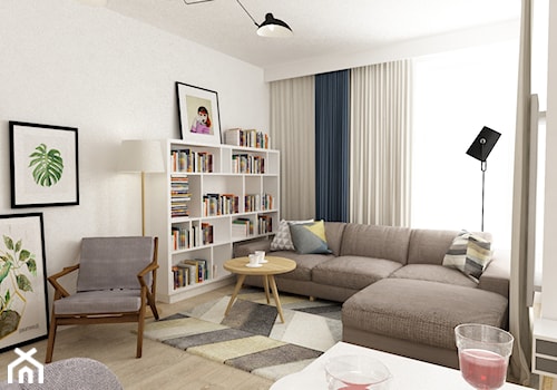 mieszkanie 68m2 w stylu duńskim - Średni biały salon, styl skandynawski - zdjęcie od Grafika i Projekt architektura wnętrz