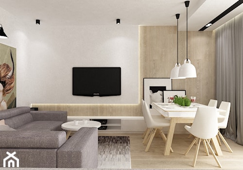 mieszkanie w bieli - Mały biały salon z jadalnią, styl minimalistyczny - zdjęcie od Grafika i Projekt architektura wnętrz