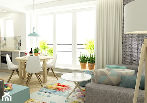 41 m2 pastelowe - Mała biała jadalnia w salonie, styl skandynawski - zdjęcie od Grafika i Projekt architektura wnętrz