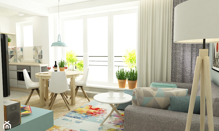 41 m2 pastelowe - Mała biała jadalnia w salonie, styl skandynawski - zdjęcie od Grafika i Projekt architektura wnętrz