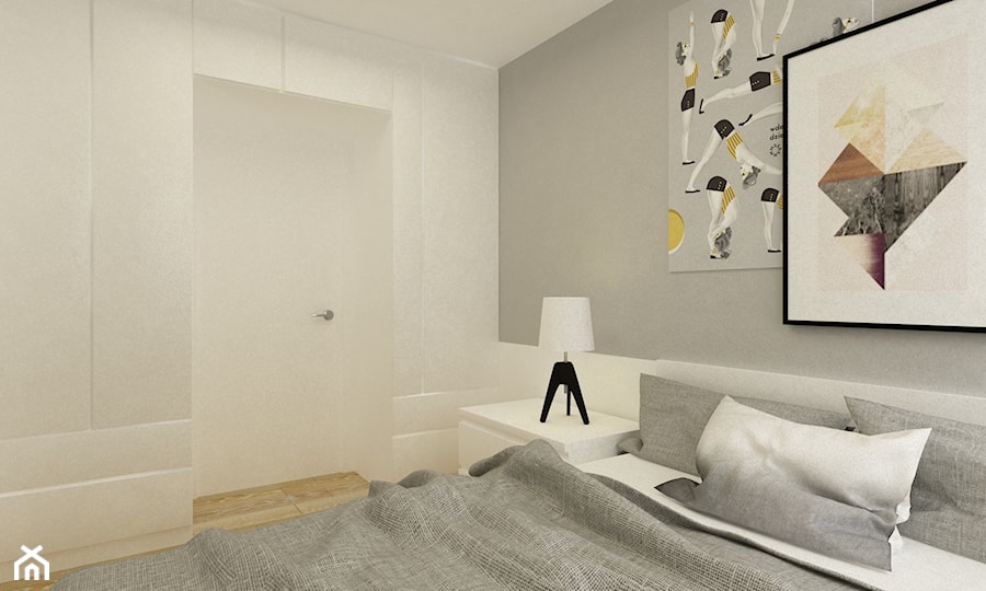 mieszkanie 38 m2 metamorfoza - Średnia biała szara sypialnia, styl skandynawski - zdjęcie od Grafika i Projekt architektura wnętrz