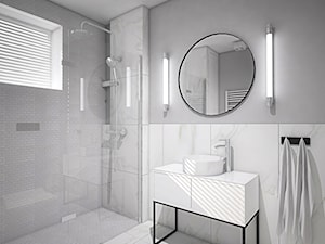 Projekt wnętrz w "kostce" - Mała z lustrem z punktowym oświetleniem łazienka z oknem, styl nowoczesny - zdjęcie od Antracyt