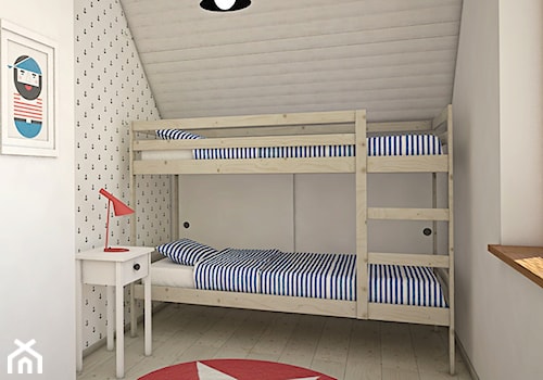 Dom na Mazurach - Mały szary pokój dziecka dla dziecka dla nastolatka dla chłopca dla dziewczynki dla rodzeństwa, styl skandynawski - zdjęcie od Antracyt