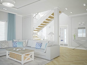 Dom pod Warszawą - Średni biały salon z antresolą, styl glamour - zdjęcie od Antracyt
