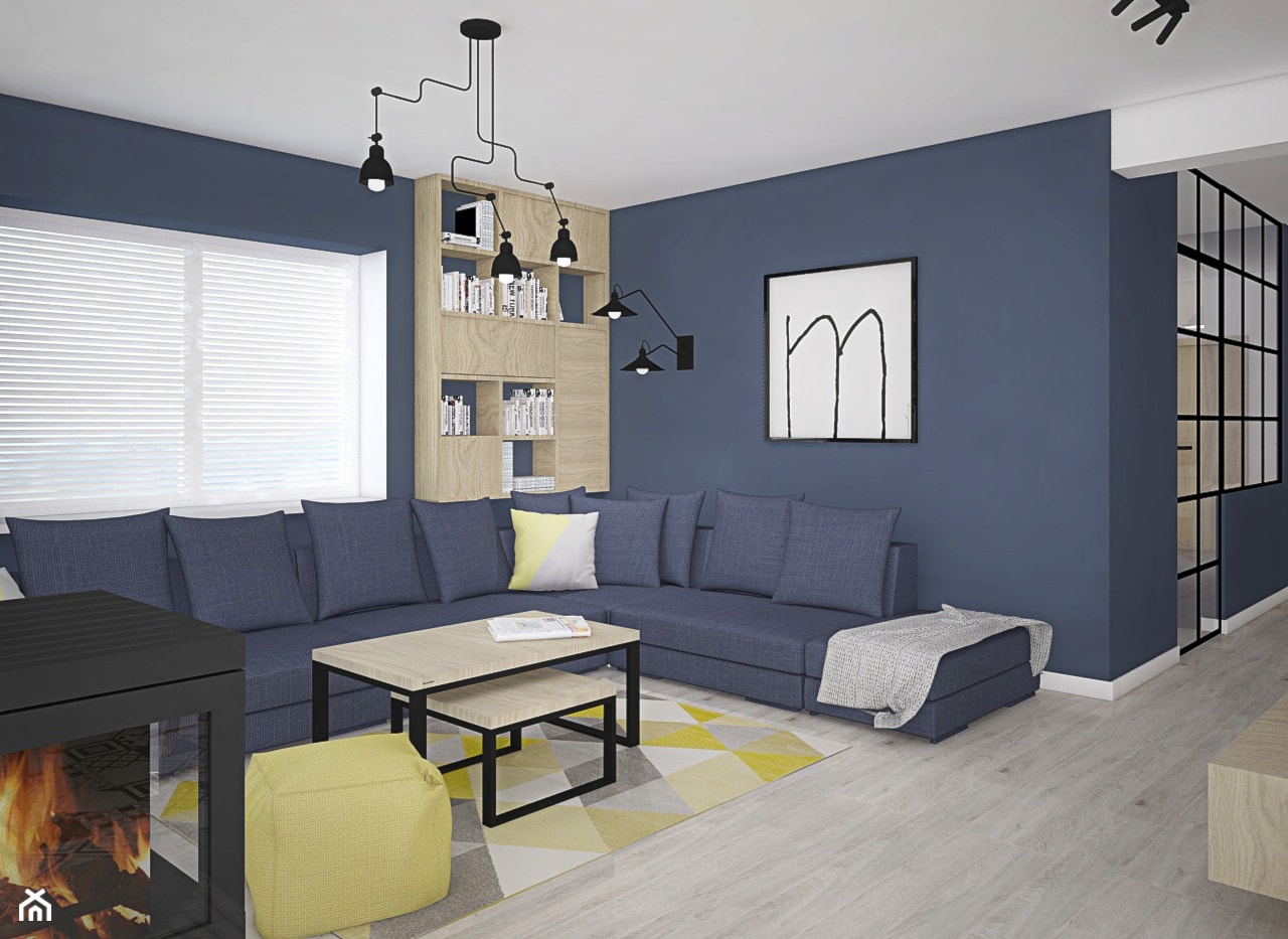 Kolor w domu - Duży niebieski salon, styl skandynawski - zdjęcie od Antracyt - Homebook