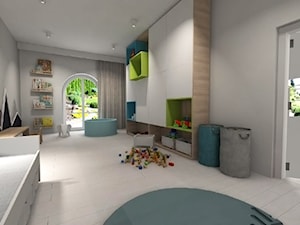 Białe wnętrze - Duży szary pokój dziecka dla dziecka dla nastolatka dla chłopca dla dziewczynki, styl skandynawski - zdjęcie od MONOdizajn Architektura i Wnętrza
