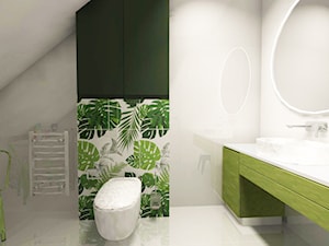 Białe wnętrze - Średnia na poddaszu bez okna z lustrem łazienka, styl glamour - zdjęcie od MONOdizajn Architektura i Wnętrza