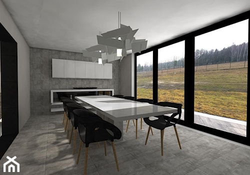 Rezydencja pod Warszawą - Duża biała jadalnia w kuchni jako osobne pomieszczenie - zdjęcie od MONOdizajn Architektura i Wnętrza