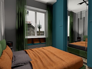 Kawalerka w kamienicy - Średnia czarna szara sypialnia, styl vintage - zdjęcie od MONOdizajn Architektura i Wnętrza