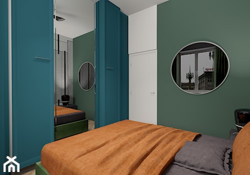 Kawalerka w kamienicy - Mała biała szara zielona sypialnia, styl vintage - zdjęcie od MONOdizajn Architektura i Wnętrza