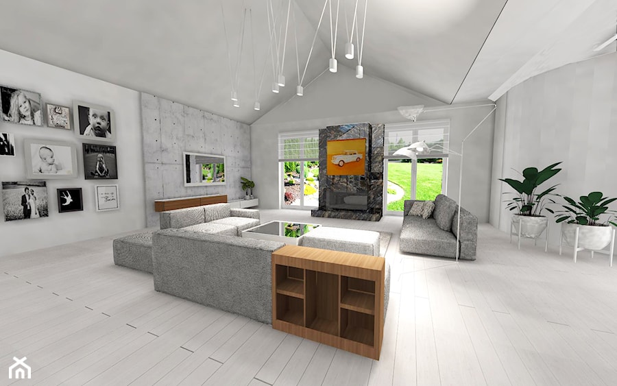 Białe wnętrze - Duży szary salon, styl minimalistyczny - zdjęcie od MONOdizajn Architektura i Wnętrza