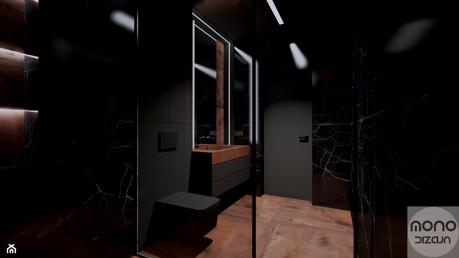 Ciemna łazienka bez okna - zdjęcie od MONOdizajn Architektura i Wnętrza - Homebook