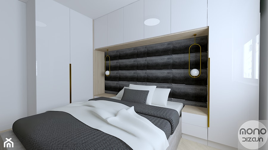 Mała sypialnia z zabudową dookoła łóżka - zdjęcie od MONOdizajn Architektura i Wnętrza