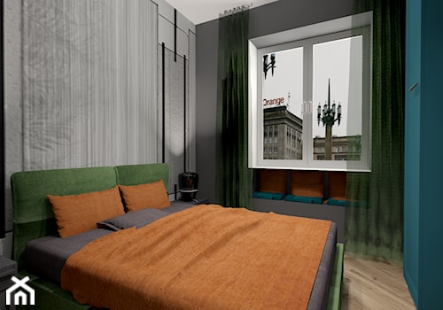 Kawalerka w kamienicy - Średnia czarna szara sypialnia, styl glamour - zdjęcie od MONOdizajn Architektura i Wnętrza