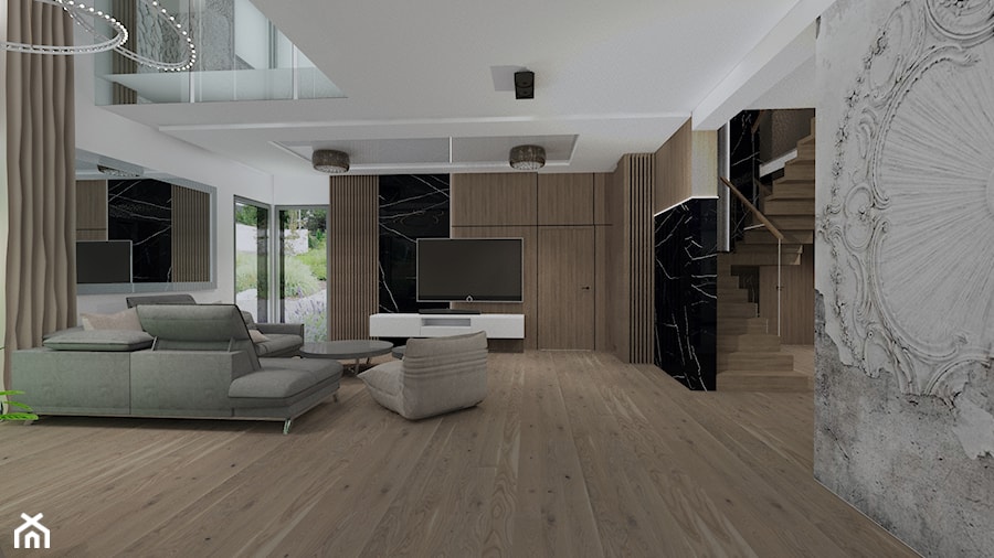 Nowoczesny dom - Duży biały czarny salon, styl skandynawski - zdjęcie od MONOdizajn Architektura i Wnętrza