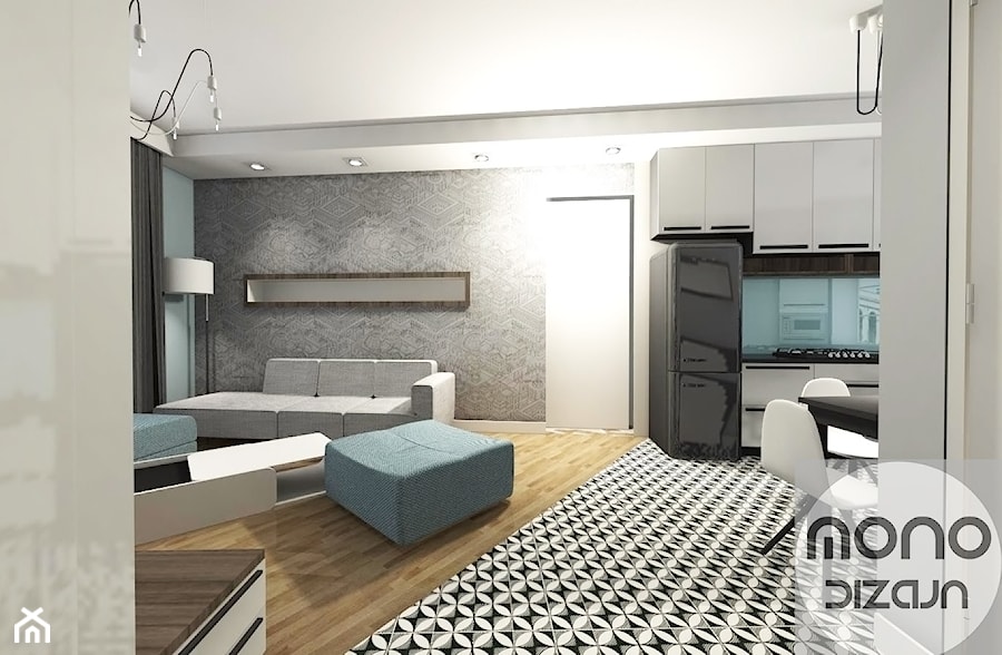 Mieszkanie w Kamienicy - Średni szary salon z kuchnią z jadalnią, styl vintage - zdjęcie od MONOdizajn Architektura i Wnętrza