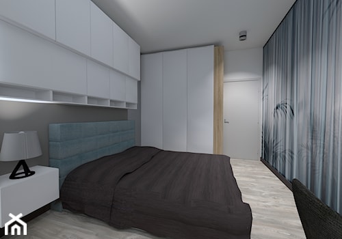 Mieszkanie 39 m2 - Średnia biała szara z biurkiem sypialnia, styl nowoczesny - zdjęcie od MONOdizajn Architektura i Wnętrza