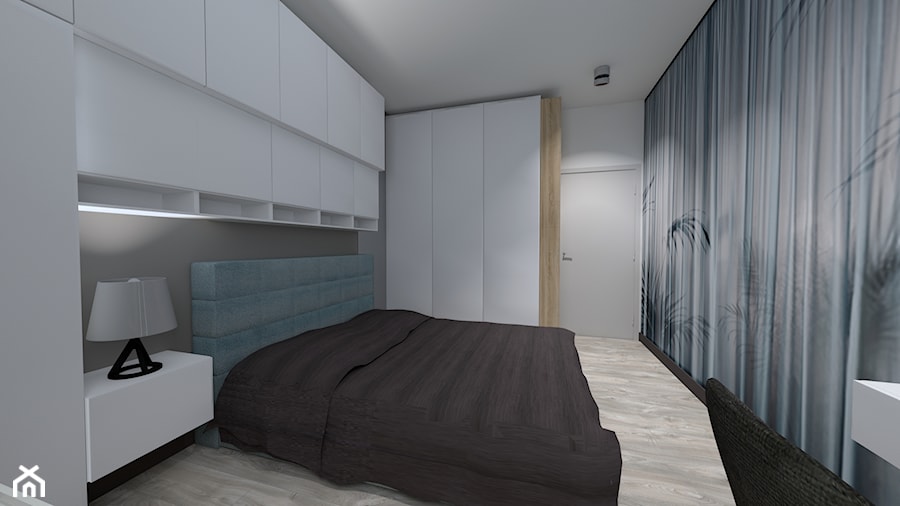 Mieszkanie 39 m2 - Średnia biała szara z biurkiem sypialnia, styl nowoczesny - zdjęcie od MONOdizajn Architektura i Wnętrza