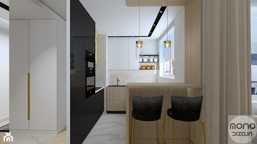 Kuchnia modern classic, złoty okap - zdjęcie od MONOdizajn Architektura i Wnętrza
