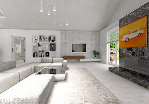 Białe wnętrze - Duży czarny szary salon, styl minimalistyczny - zdjęcie od MONOdizajn Architektura i Wnętrza