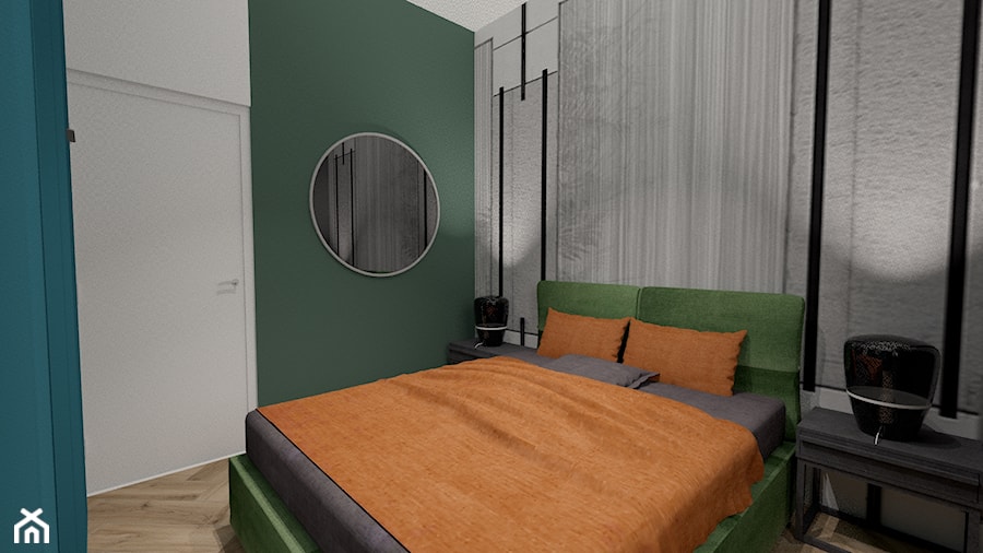 Kawalerka w kamienicy - Średnia szara zielona z biurkiem sypialnia, styl vintage - zdjęcie od MONOdizajn Architektura i Wnętrza