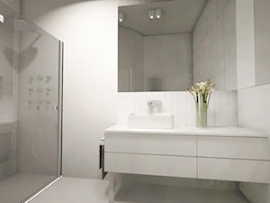 Białe wnętrze - Średnia bez okna z lustrem z punktowym oświetleniem łazienka, styl minimalistyczny - zdjęcie od MONOdizajn Architektura i Wnętrza