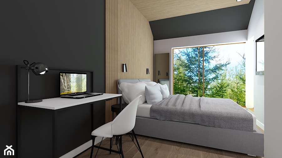 Ciemna sypialnia + lamele - zdjęcie od MONOdizajn Architektura i Wnętrza
