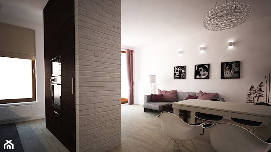 salony z ceglanymi ścianami - Salon, styl glamour - zdjęcie od noomo studio architektury