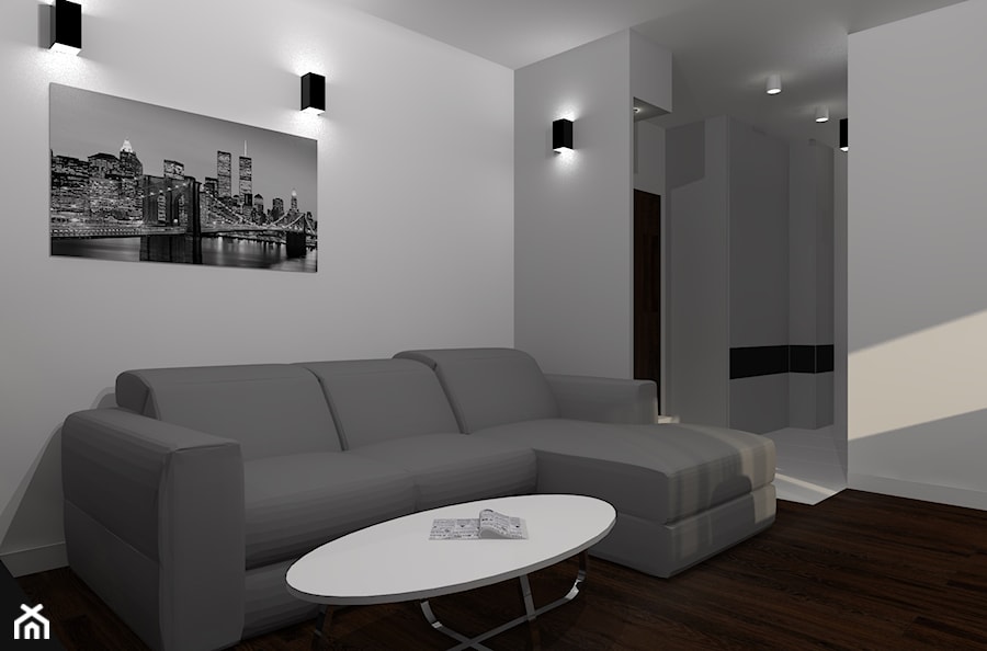 dwupokojowe mieszkanie w szarościach - Salon, styl nowoczesny - zdjęcie od noomo studio architektury