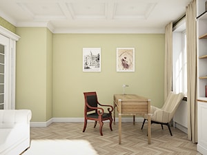 Dom pod Warszawą - "New York Style" - Duże w osobnym pomieszczeniu z sofą zielone biuro, styl tradycyjny - zdjęcie od noomo studio architektury