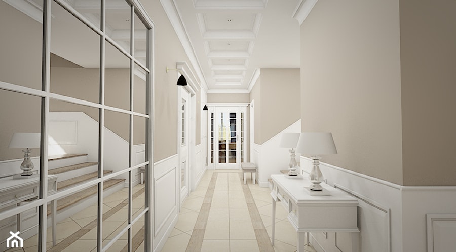 Dom pod Warszawą - "New York Style" - Duży beżowy biały hol / przedpokój, styl tradycyjny - zdjęcie od noomo studio architektury