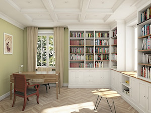 Dom pod Warszawą - "New York Style" - Duże w osobnym pomieszczeniu białe zielone biuro, styl tradycyjny - zdjęcie od noomo studio architektury