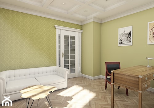 Dom pod Warszawą - "New York Style" - Średnie w osobnym pomieszczeniu z sofą zielone biuro, styl tradycyjny - zdjęcie od noomo studio architektury