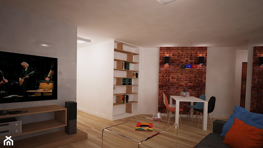 salony z ceglanymi ścianami - Salon, styl nowoczesny - zdjęcie od noomo studio architektury