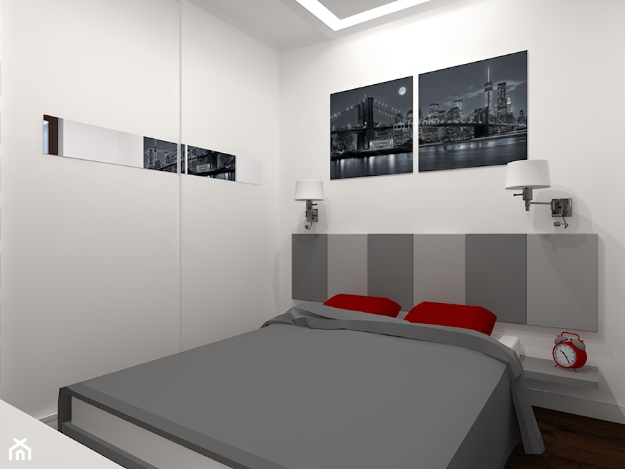 dwupokojowe mieszkanie w szarościach - Sypialnia, styl nowoczesny - zdjęcie od noomo studio architektury