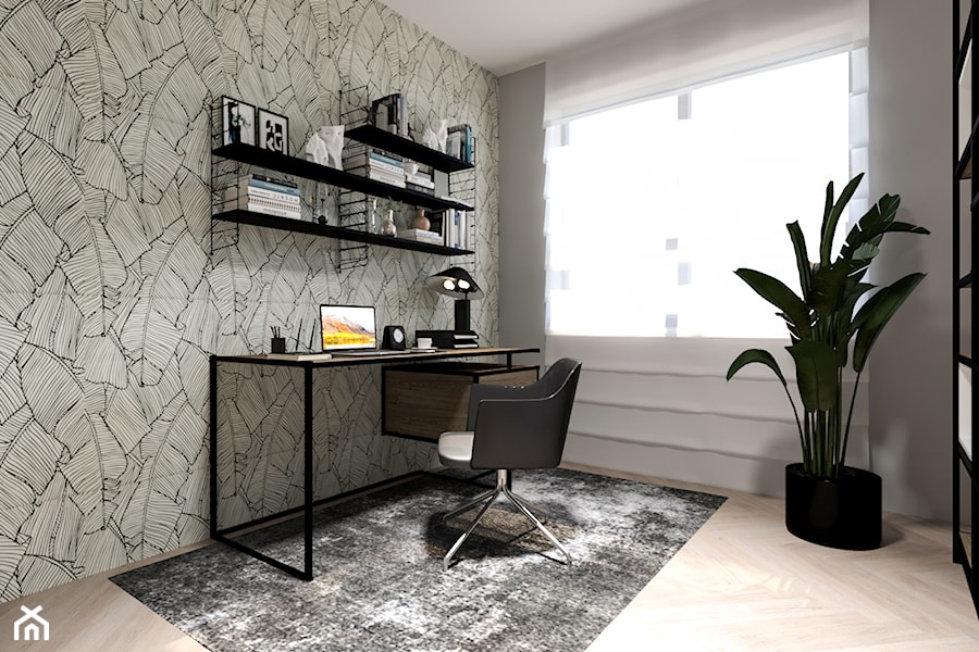 PONADCZASOWY APARTAMENT DO WYNAJĘCIA - Średnie w osobnym pomieszczeniu białe szare biuro, styl nowoczesny - zdjęcie od MARTA PERSKA INTERIORS