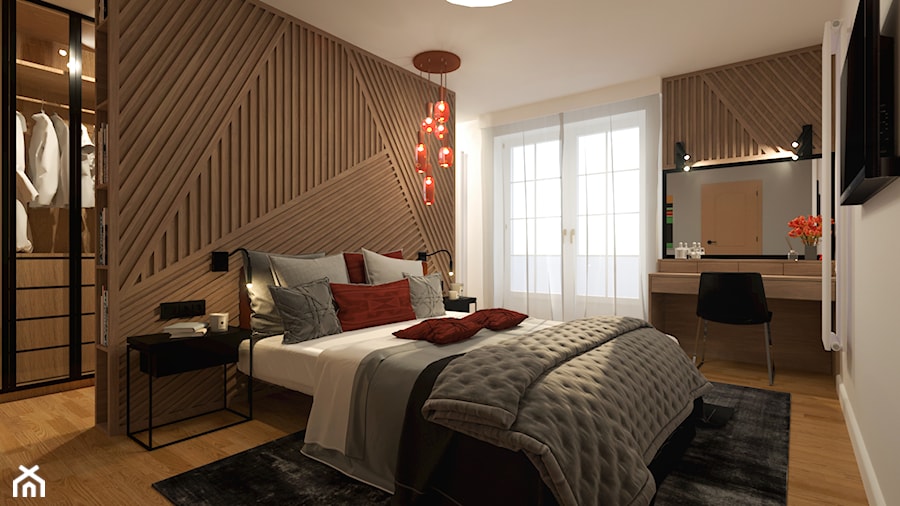 MODERN&COZY - Średnia szara z biurkiem sypialnia, styl nowoczesny - zdjęcie od MARTA PERSKA INTERIORS